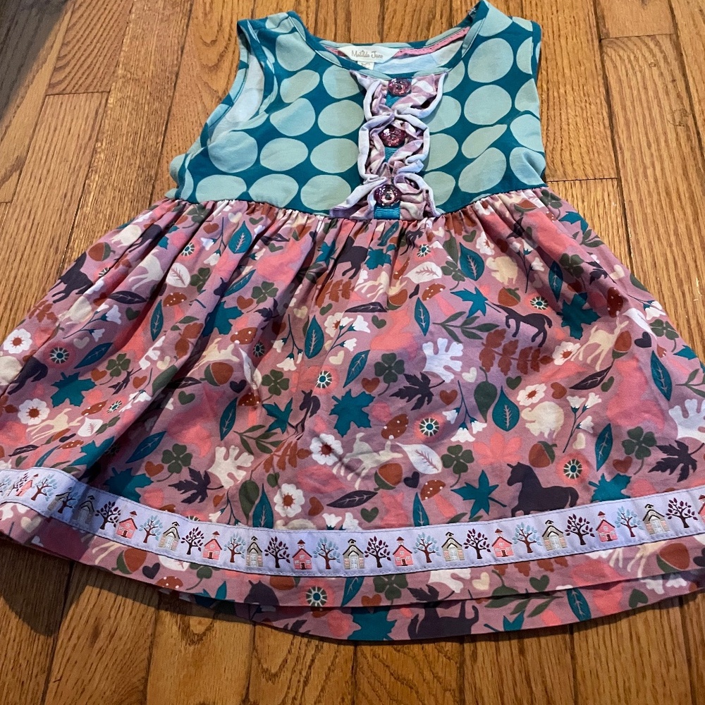 Blue and pink unicorn dress Matilda, Jane size 6
